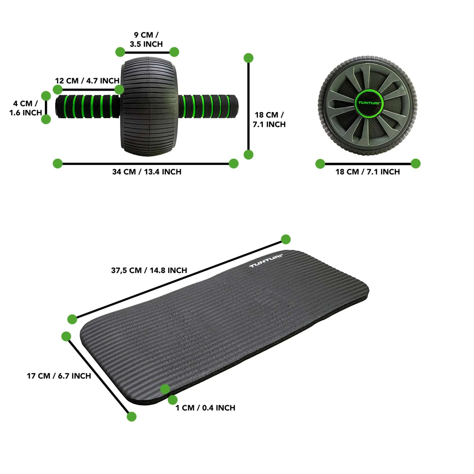 Kõhulihaste treeningrull ühe rattaga TUNTURI Pro Deluxe põlvematiga